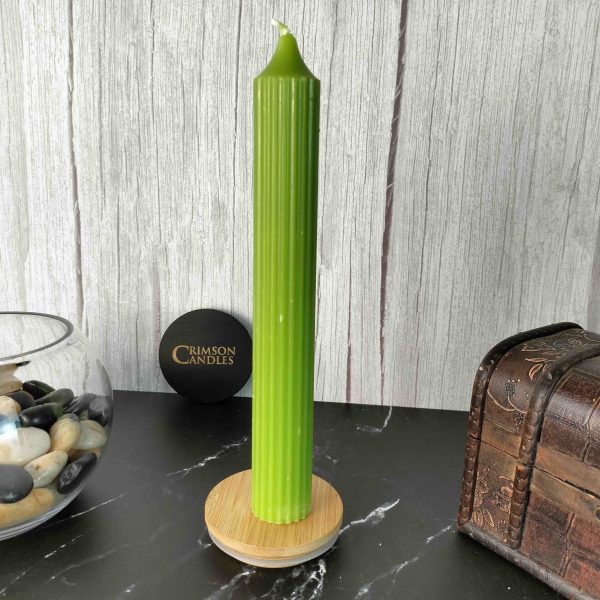 Green Ribbed taper candles <br> 10 Pieces