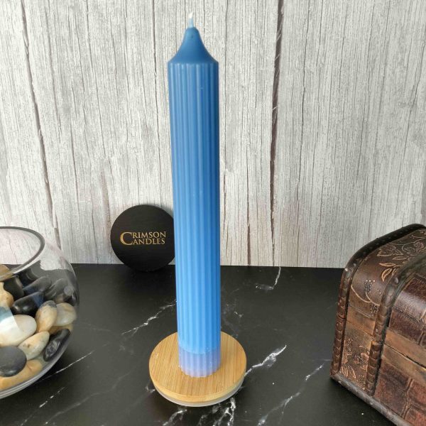 Sky Blue Ribbed taper candles <br> 10 Pieces