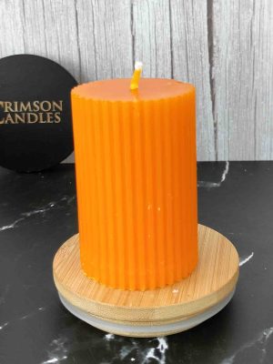 Burnt Orange Ribbed Pillar Candles <br>6.5cm (H) by 4.5cm (D) <br>10 Pieces