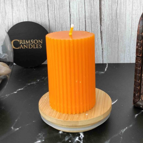 Burnt Orange Ribbed Pillar Candles <br>6.5cm (H) by 4.5cm (D) <br>10 Pieces