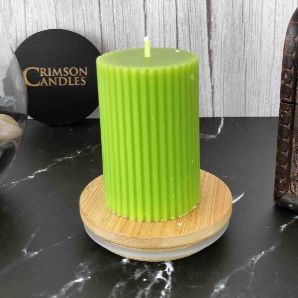 Green Ribbed Pillar Candles <br>6.5cm (H) by 4.5cm (D) <br>25 Pieces