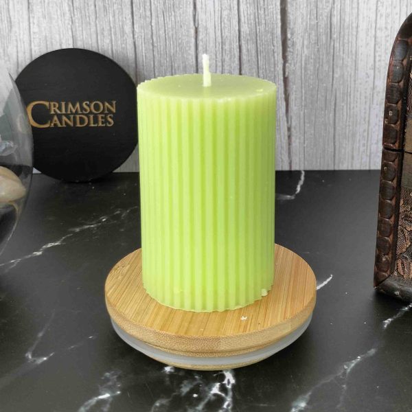 Lime Green Ribbed Pillar Candles <br>6.5cm (H) by 4.5cm (D) <br>25 Pieces