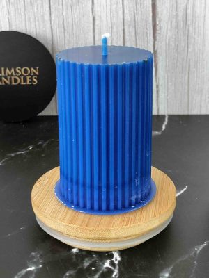 Navy Blue Ribbed Pillar Candles <br>6.5cm (H) by 4.5cm (D) <br>10 Pieces