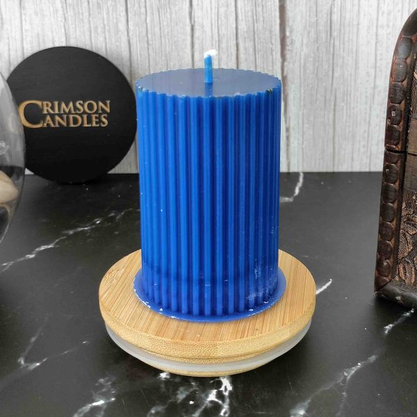 Navy Blue Ribbed Pillar Candles <br>6.5cm (H) by 4.5cm (D) <br>25 Pieces