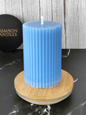 Sky Blue Ribbed Pillar Candles <br>6.5cm (H) by 4.5cm (D) <br>25 Pieces
