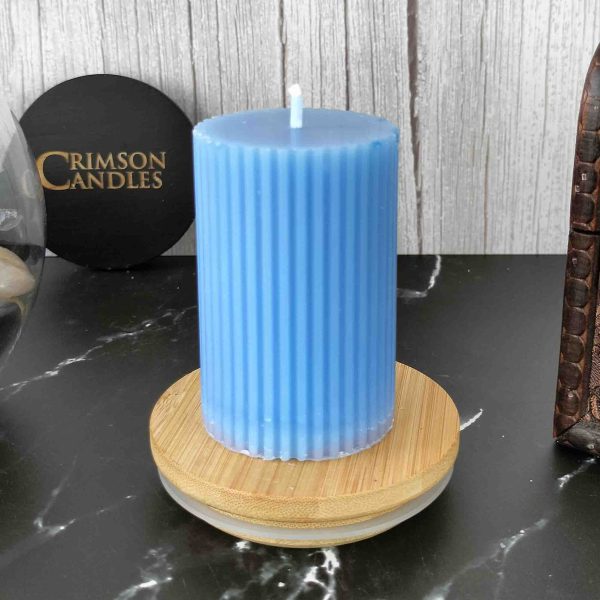 Sky Blue Ribbed Pillar Candles <br>6.5cm (H) by 4.5cm (D) <br>25 Pieces