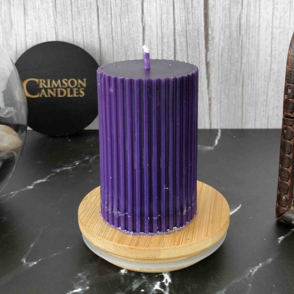 Violet Ribbed Pillar Candles <br>6.5cm (H) by 4.5cm (D) <br>10 Pieces