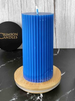 Blue Ribbed Pillar Candles <br>9.5cm (H) by 4.5cm (D) <br>10 Pieces