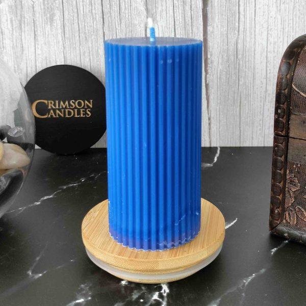 Blue Ribbed Pillar Candles <br>9.5cm (H) by 4.5cm (D) <br>25 Pieces