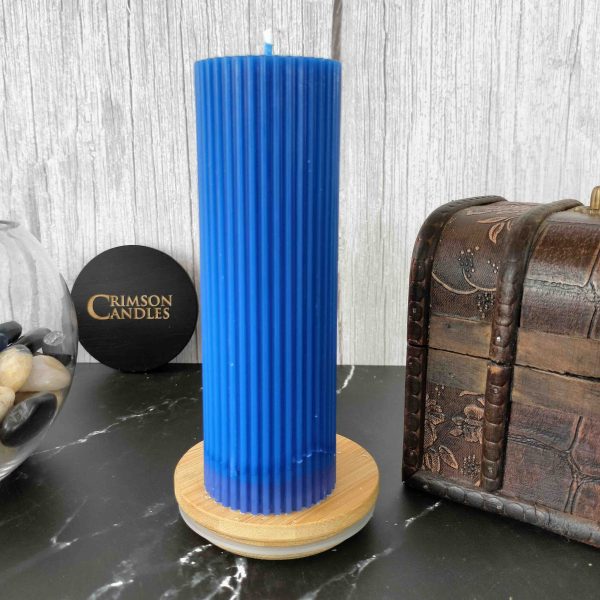 Blue Ribbed Pillar Candles <br>14cm (H) by 4.5cm (D) <br>100 Pieces