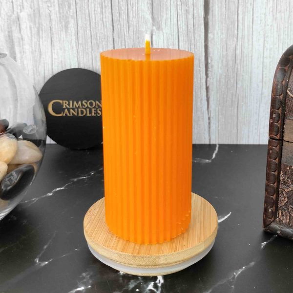 Burnt Orange Ribbed Pillar Candles <br>9.5cm (H) by 4.5cm (D) <br>100 Pieces