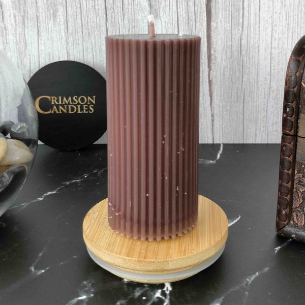 oplus_32 Chocolate Brown Ribbed Pillar Candles <br>9.5cm (H) by 4.5cm (D) <br>25 Pieces