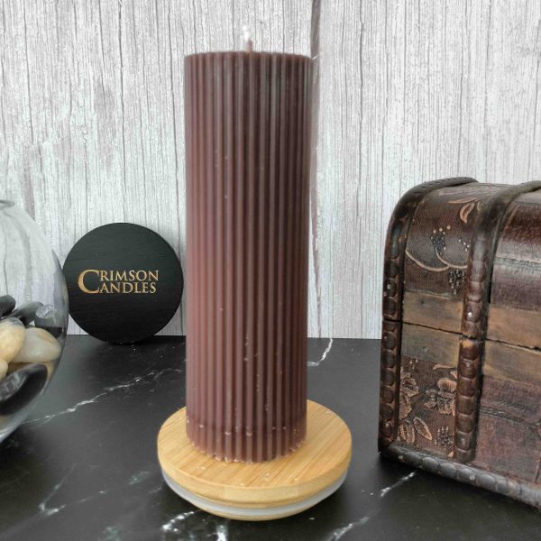 oplus_32 Chocolate Brown Ribbed Pillar Candles <br>14cm (H) by 4.5cm (D) <br>10 Pieces