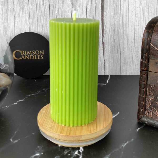 Green Ribbed Pillar Candles <br>9.5cm (H) by 4.5cm (D) <br>25 Pieces