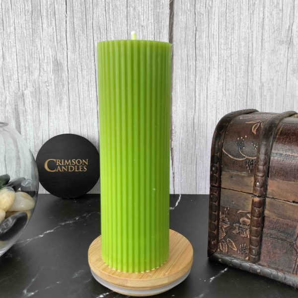 Green Ribbed Pillar Candles <br>14cm (H) by 4.5cm (D) <br>25 Pieces