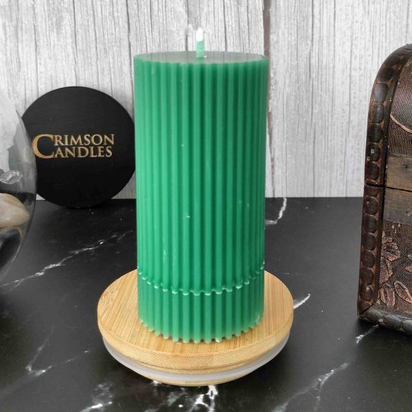 Jungle Green Ribbed Pillar Candles <br>9.5cm (H) by 4.5cm (D) <br>25 Pieces
