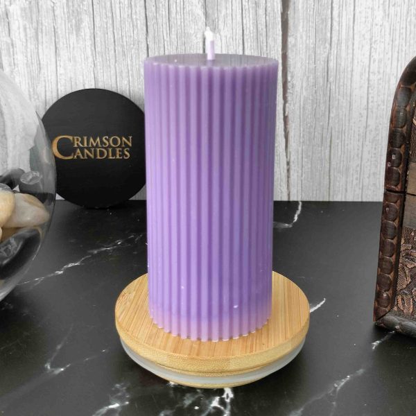 Lilac Ribbed Pillar Candles <br>9.5cm (H) by 4.5cm (D) <br>25 Pieces