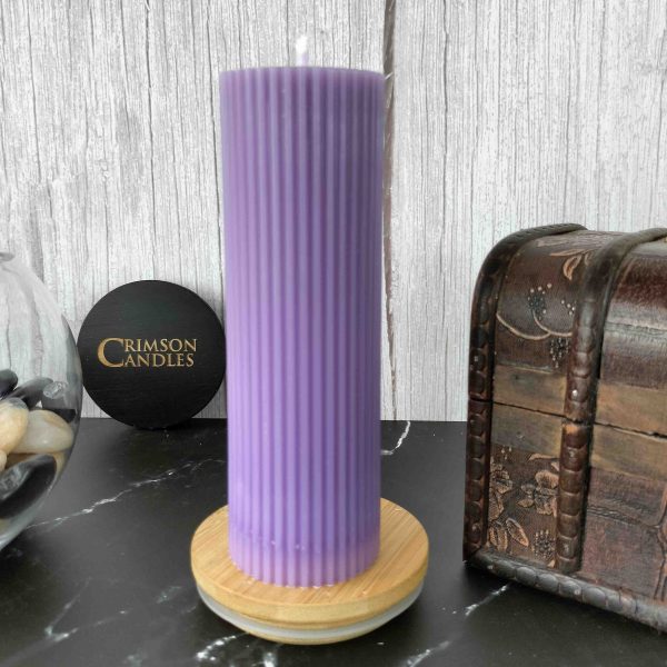 Lilac Ribbed Pillar Candles <br>14cm (H) by 4.5cm (D) <br>25 Pieces