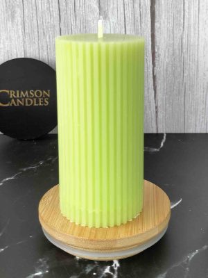 Lime Green Ribbed Pillar Candles <br>9.5cm (H) by 4.5cm (D) <br>10 Pieces