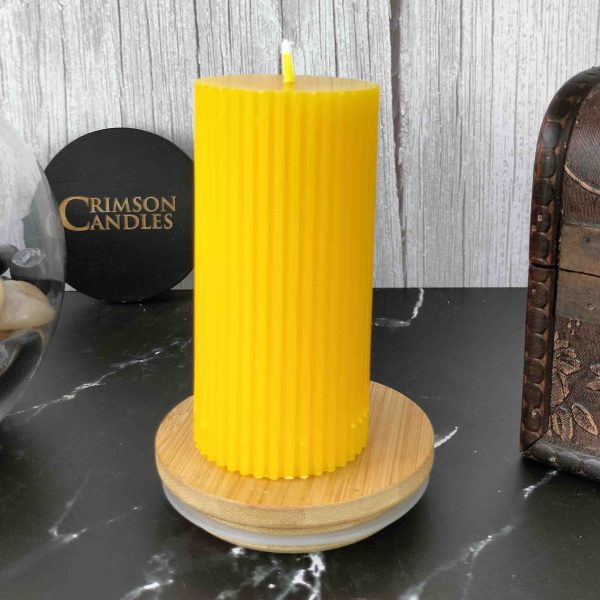 oplus_32 Mustard Yellow Ribbed Pillar Candles <br>9.5cm (H) by 4.5cm (D) <br>25 Pieces