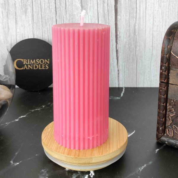 Pink Ribbed Pillar Candles <br>9.5cm (H) by 4.5cm (D) <br>100 Pieces