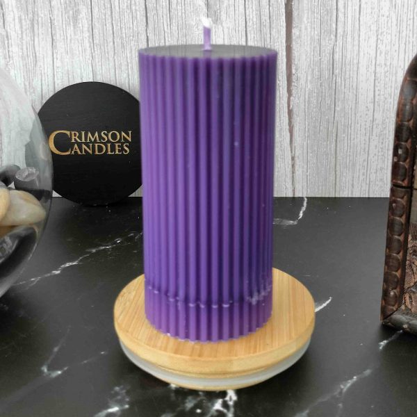 Purple Ribbed Pillar Candles <br>9.5cm (H) by 4.5cm (D) <br>25 Pieces