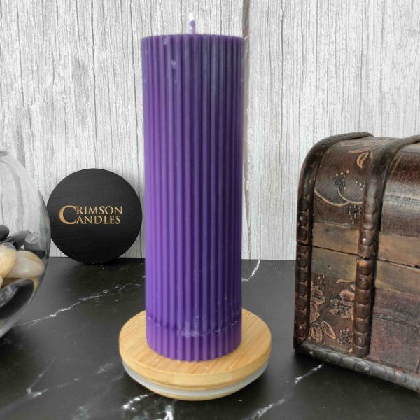Purple Ribbed Pillar Candles <br>14cm (H) by 4.5cm (D) <br>25 Pieces