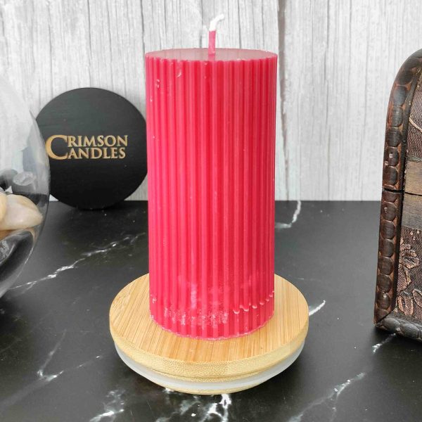 Red Ribbed Pillar Candles <br>9.5cm (H) by 4.5cm (D) <br>25 Pieces