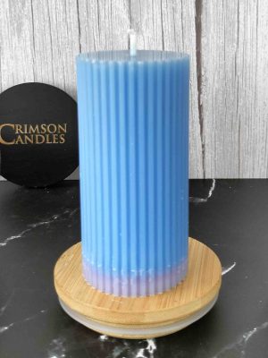 Sky Blue Ribbed Pillar Candles <br>9.5cm (H) by 4.5cm (D) <br>10 Pieces
