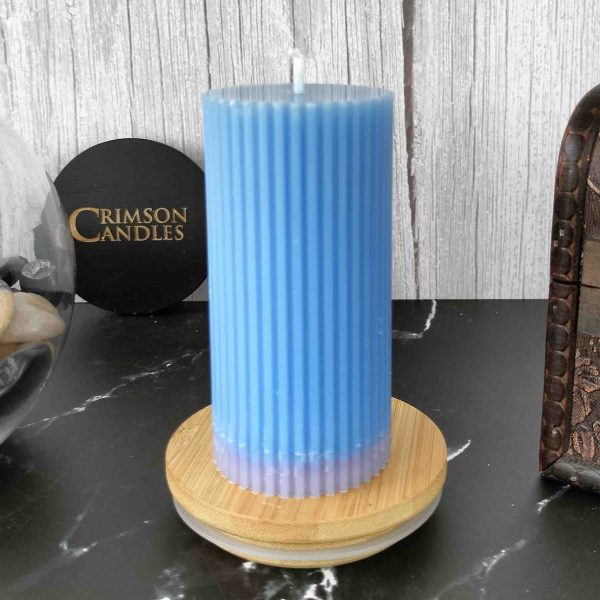 Sky Blue Ribbed Pillar Candles <br>9.5cm (H) by 4.5cm (D) <br>10 Pieces