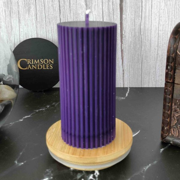 Violet Ribbed Pillar Candles <br>9.5cm (H) by 4.5cm (D) <br>25 Pieces