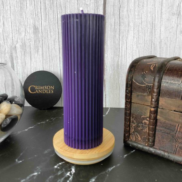 Violet Ribbed Pillar Candles <br>14cm (H) by 4.5cm (D) <br>100 Pieces