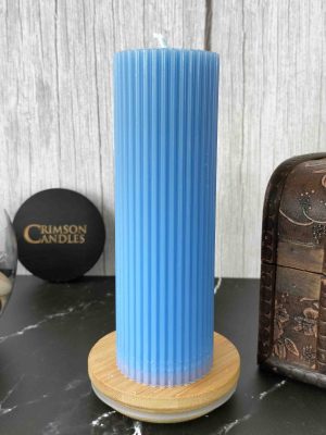 Sky Blue Ribbed Pillar Candles <br>14cm (H) by 4.5cm (D) <br>100 Pieces