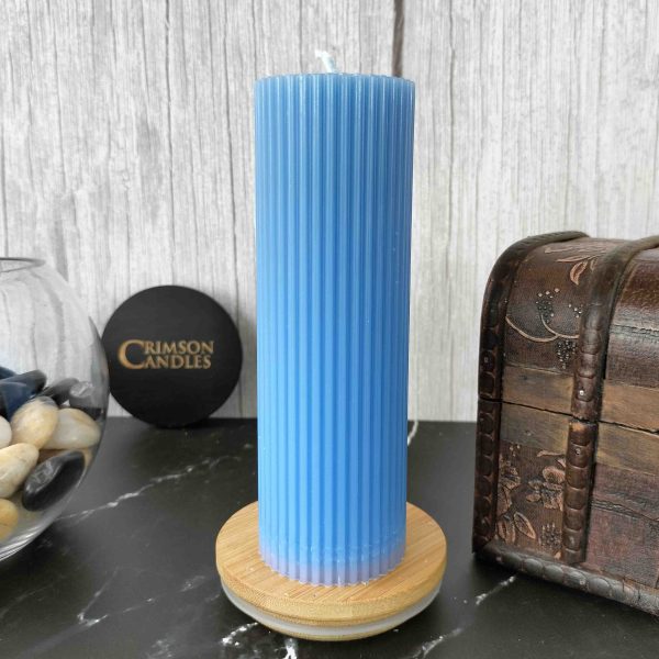 Sky Blue Ribbed Pillar Candles <br>14cm (H) by 4.5cm (D) <br>100 Pieces
