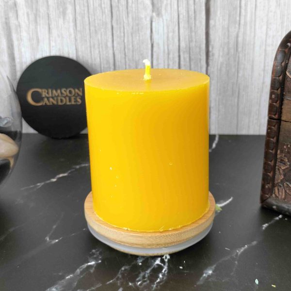 Mustard Yellow Smooth Pillar Candles<br>6.5cm (H) by 7cm (D) <br>25 Pieces